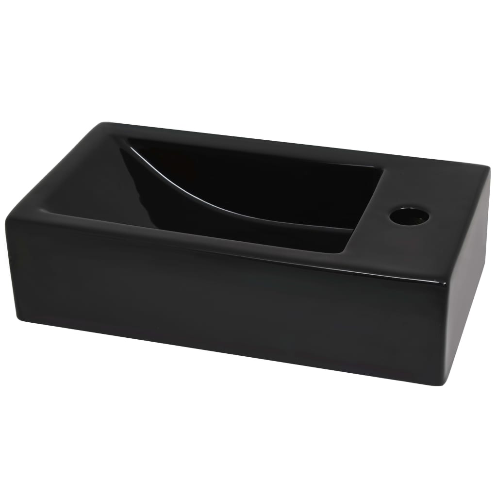Suorakulmainen Pesuallas Hanareiällä Keramia Musta 46X25,5X12Cm