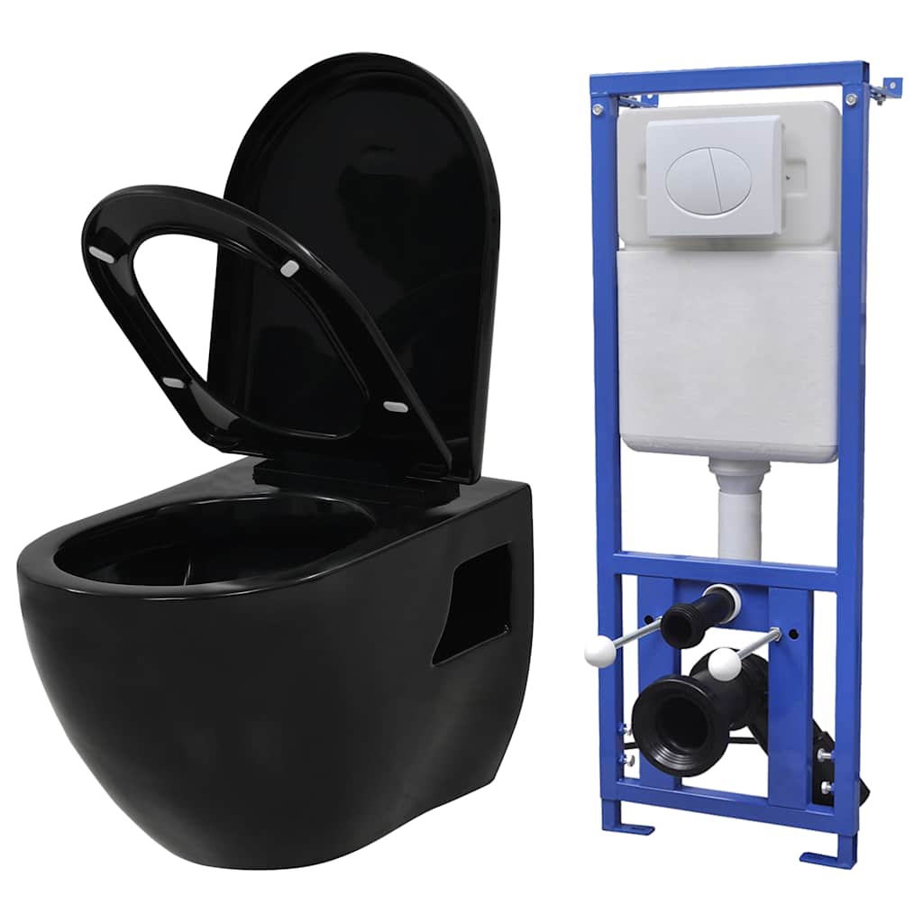 Seinään Kiinnitettävä Wc Piilotettu Säiliö Keraaminen Musta