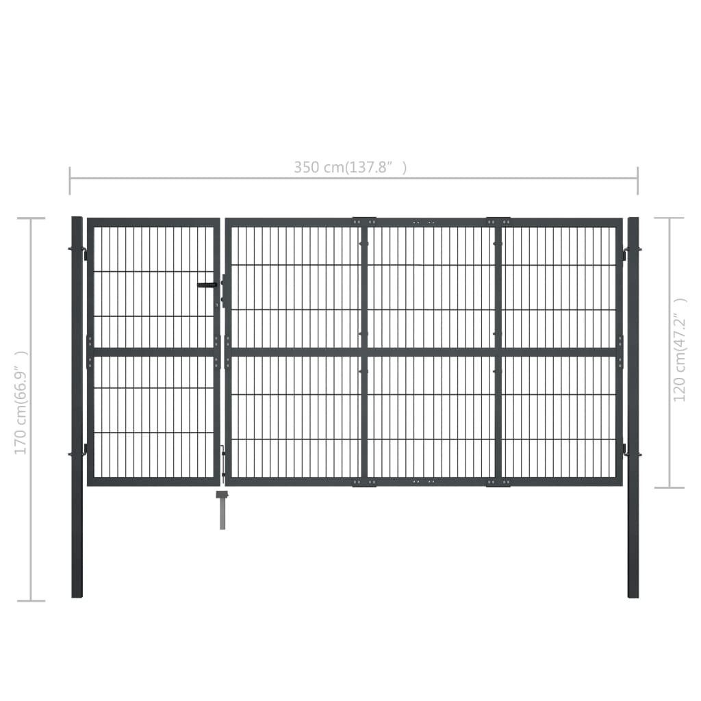 Puutarhan Portti Tolpilla Teräs 350X120 Cm Antrasiitti