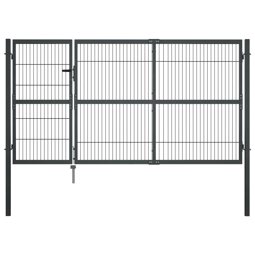 Puutarhaportti Tolpilla Teräs 350X140 Cm Antrasiitti