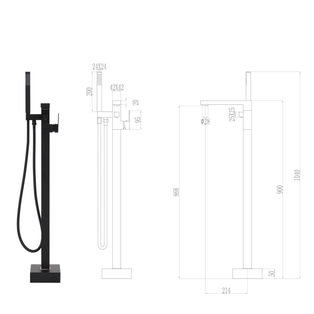 Vapaasti Seisova Kylpyammeen Hana Musta Ruostumaton Teräs 90 Cm