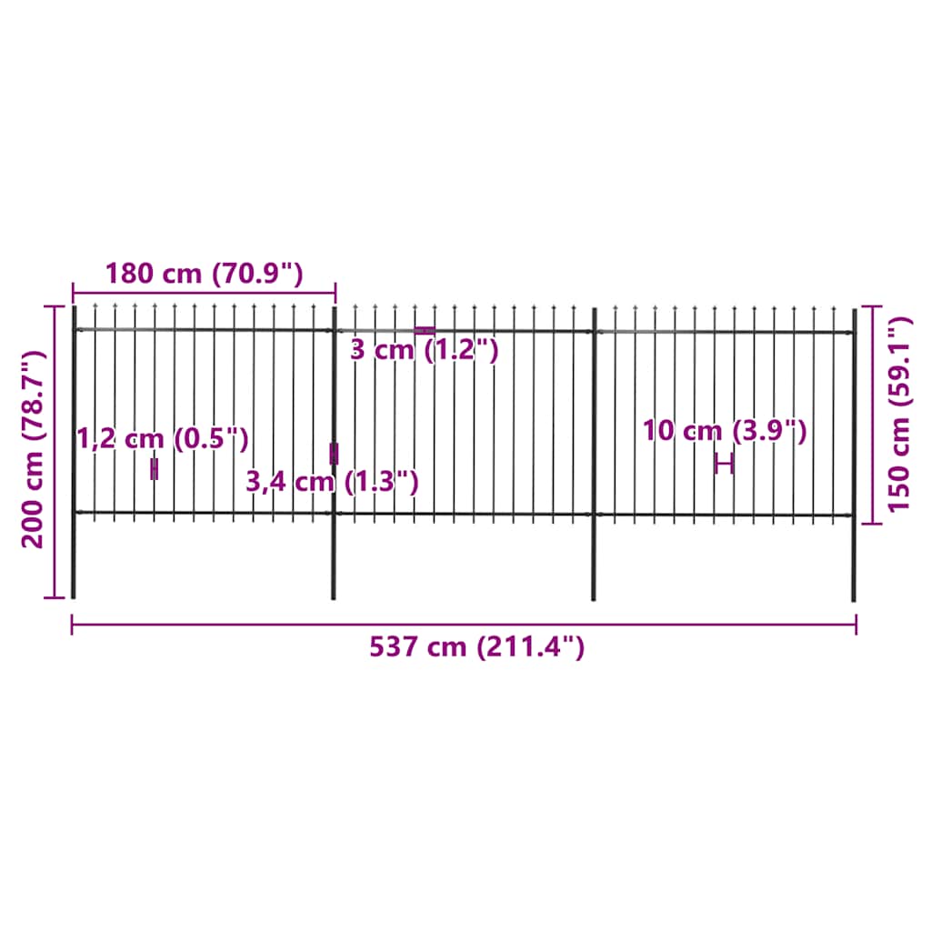 Puutarha-Aita Keihäskärkinen Teräs 537X150 Cm Musta