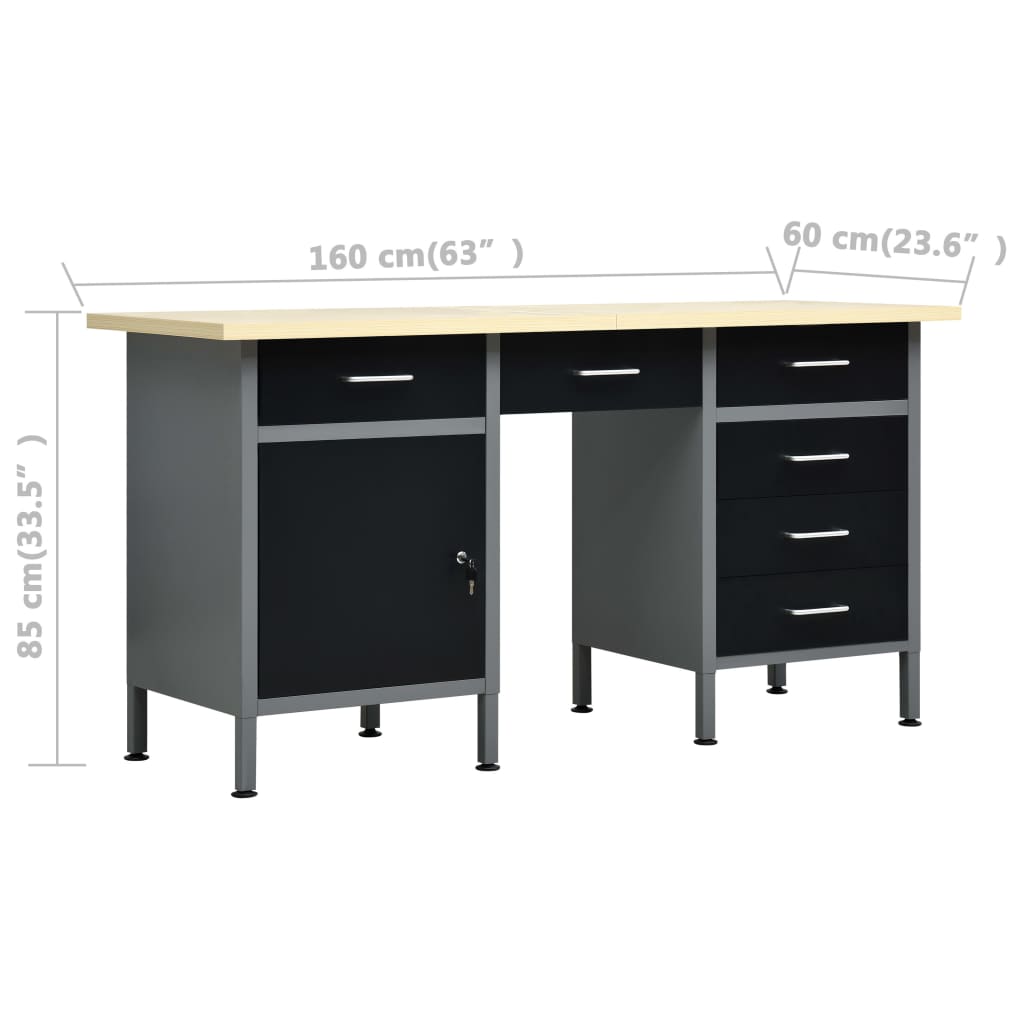 Työtaso Musta 160X60X85 Cm Teräs