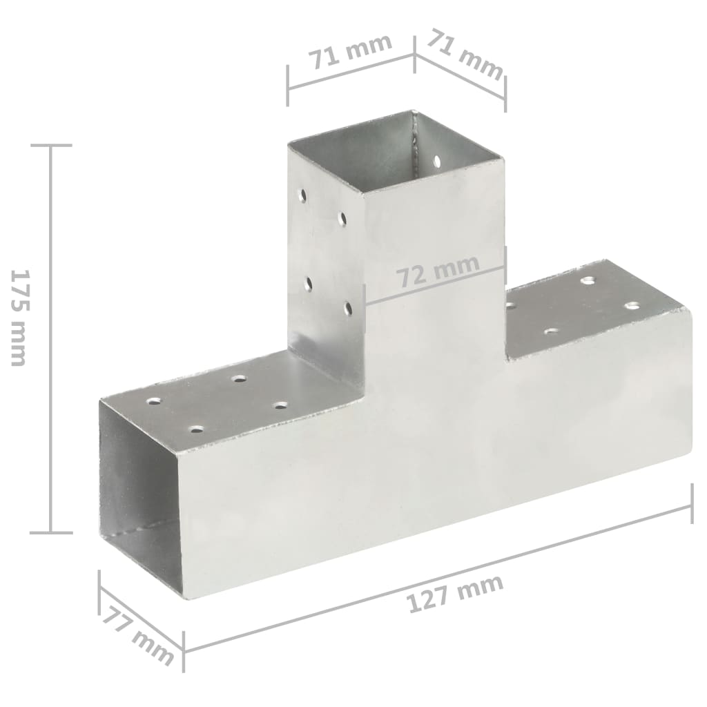 Tolppaliitin T-Muoto Galvanoitu Metalli 71X71 Mm