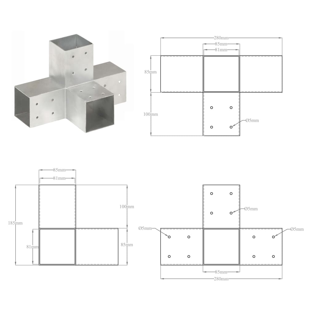 Tolppaliittimet 4 Kpl X-Muoto Galvanoitu Metalli 81X81 Mm