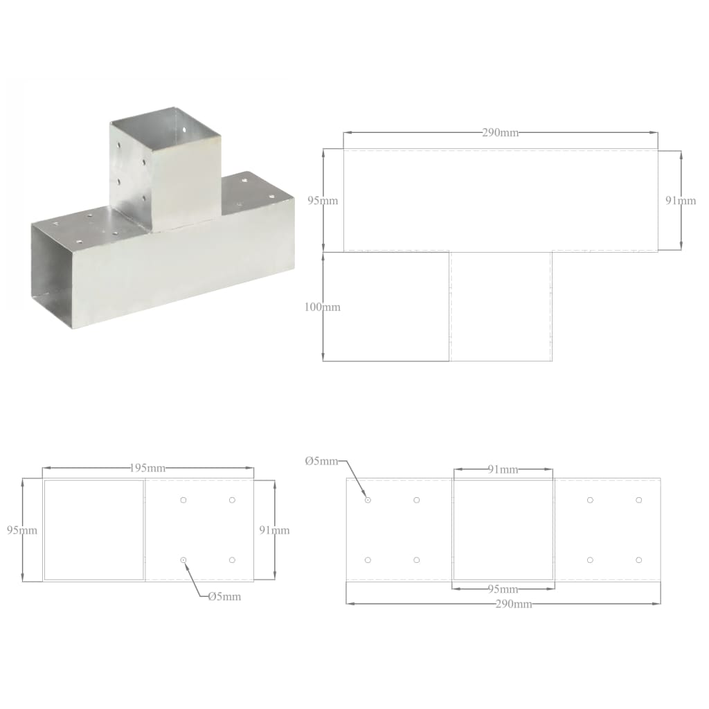 Tolppaliittimet 4 Kpl T-Muoto Galvanoitu Metalli 91X91 Mm