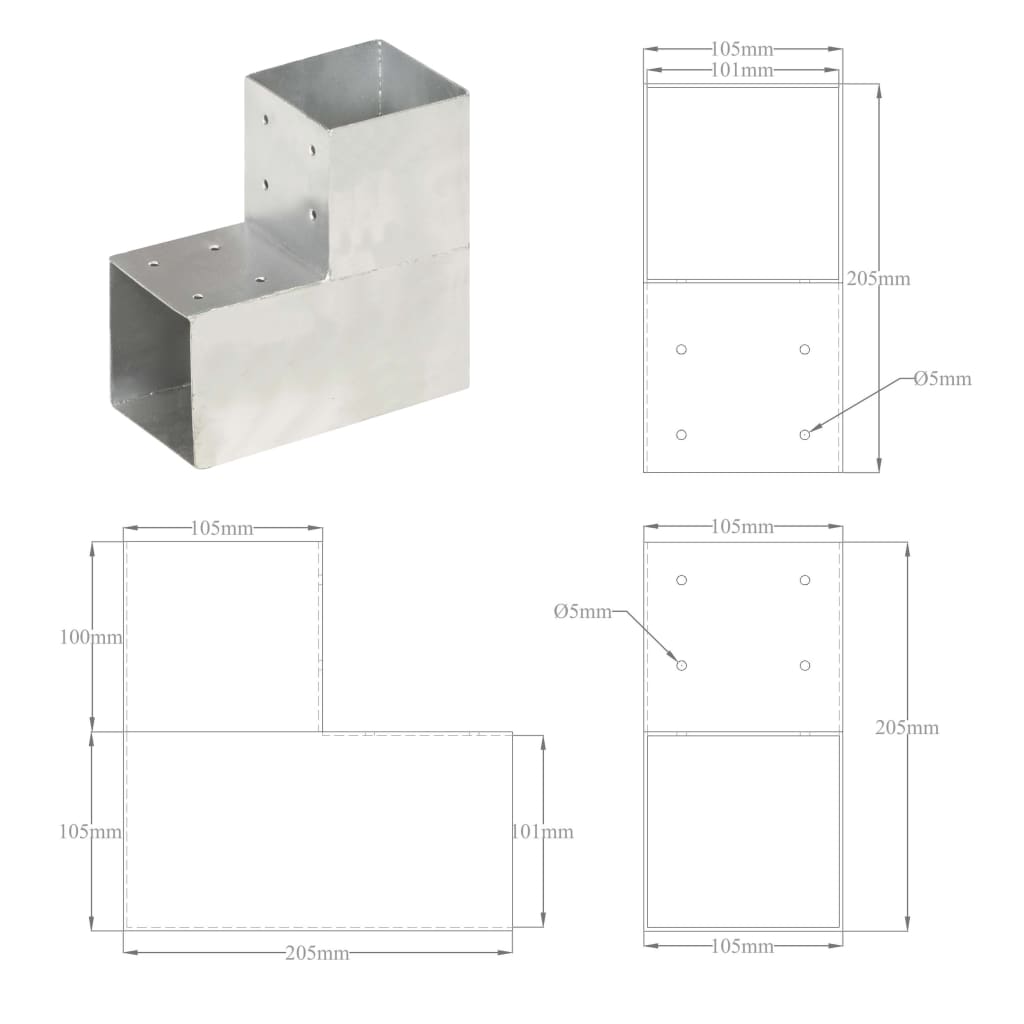 Tolppaliitin L-Muoto Galvanoitu Metalli 101X101 Mm