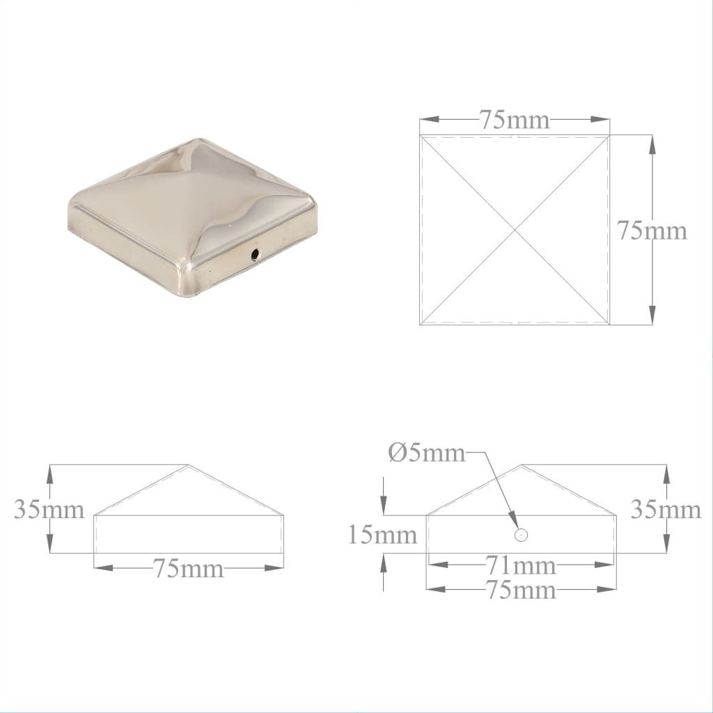 Pyramidin Muotoinen Aitatolpan Kärki 6 Kpl Teräs 71X71 Mm