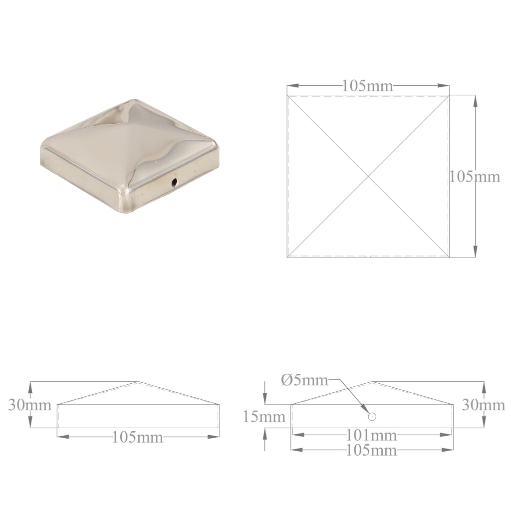 Pyramidin Muotoinen Aitatolpan Kärki 6 Kpl Teräs 101X101 Mm