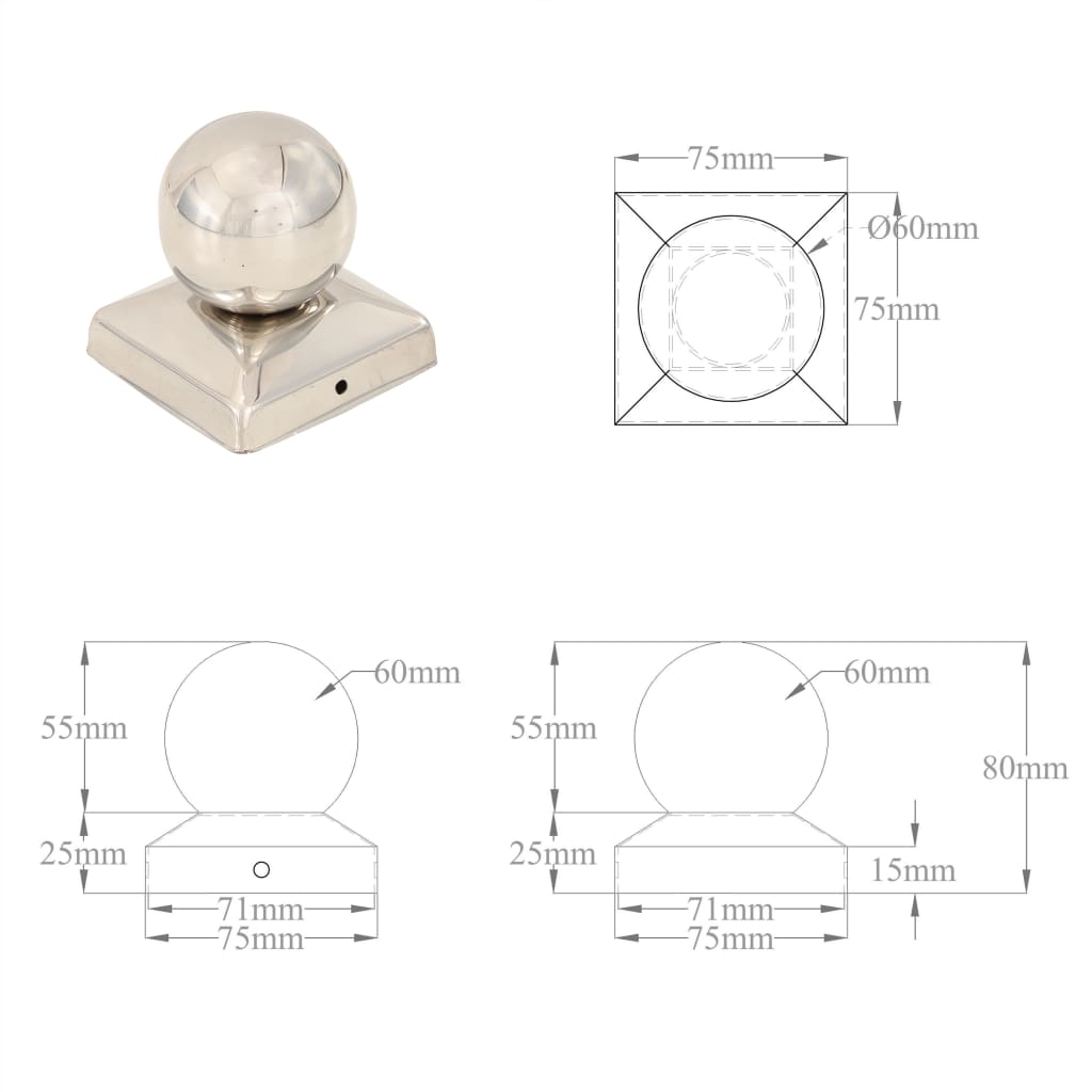 Pallon Muotoiset Tolpan Kärjet 6 Kpl Ruostumaton Teräs 71X71 Mm