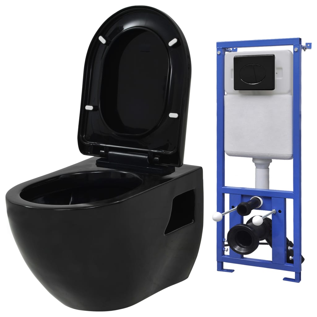 Seinään Kiinnitettävä Wc Piilotettu Säiliö Keraaminen Musta