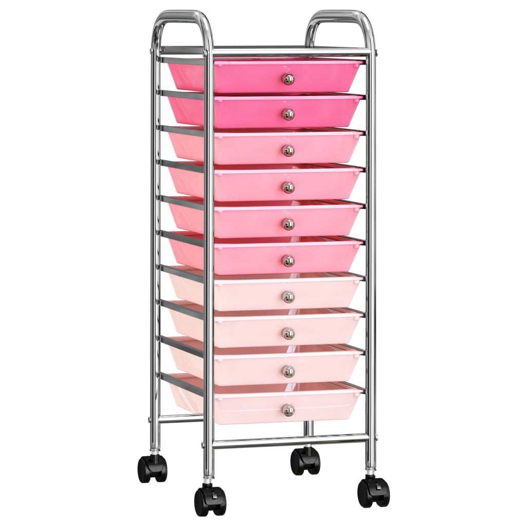 10 Laatikon Liikkuva Säilytysvaunu Ombre Pinkki Muovi