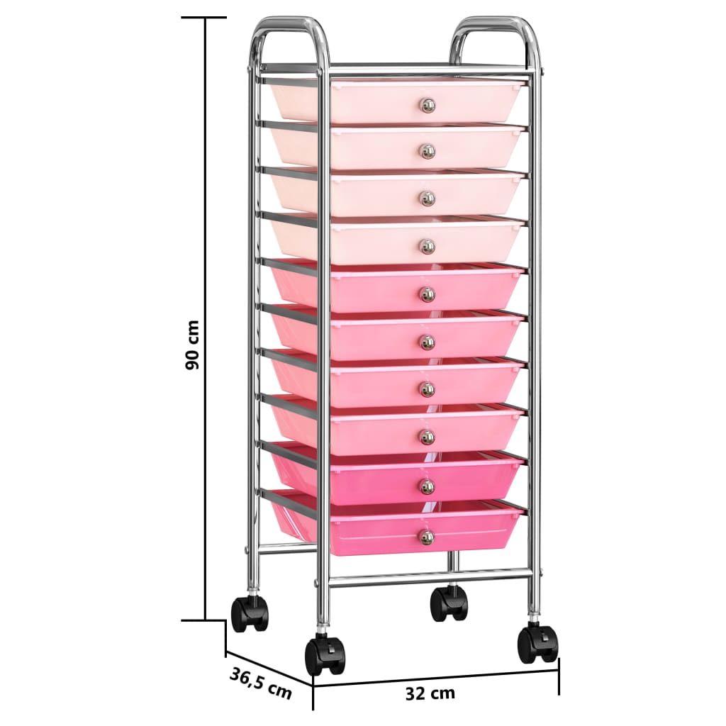 10 Laatikon Liikkuva Säilytysvaunu Ombre Pinkki Muovi