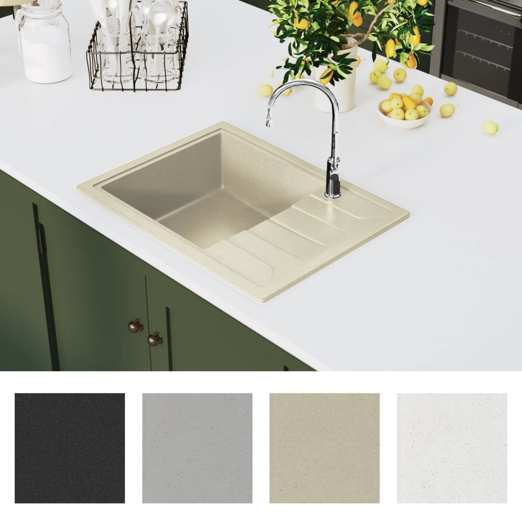 Keittiön Tiskiallas Ylivuotoreiällä Ovaali Beige Graniitti