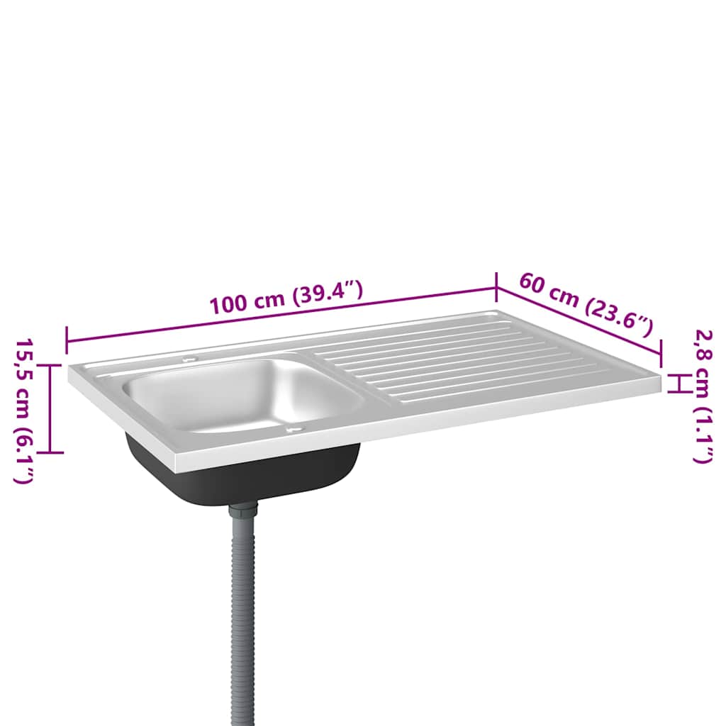 Tiskiallas Viemärisarjalla Hopea 1000X600X155 Mm Ruostum. Teräs