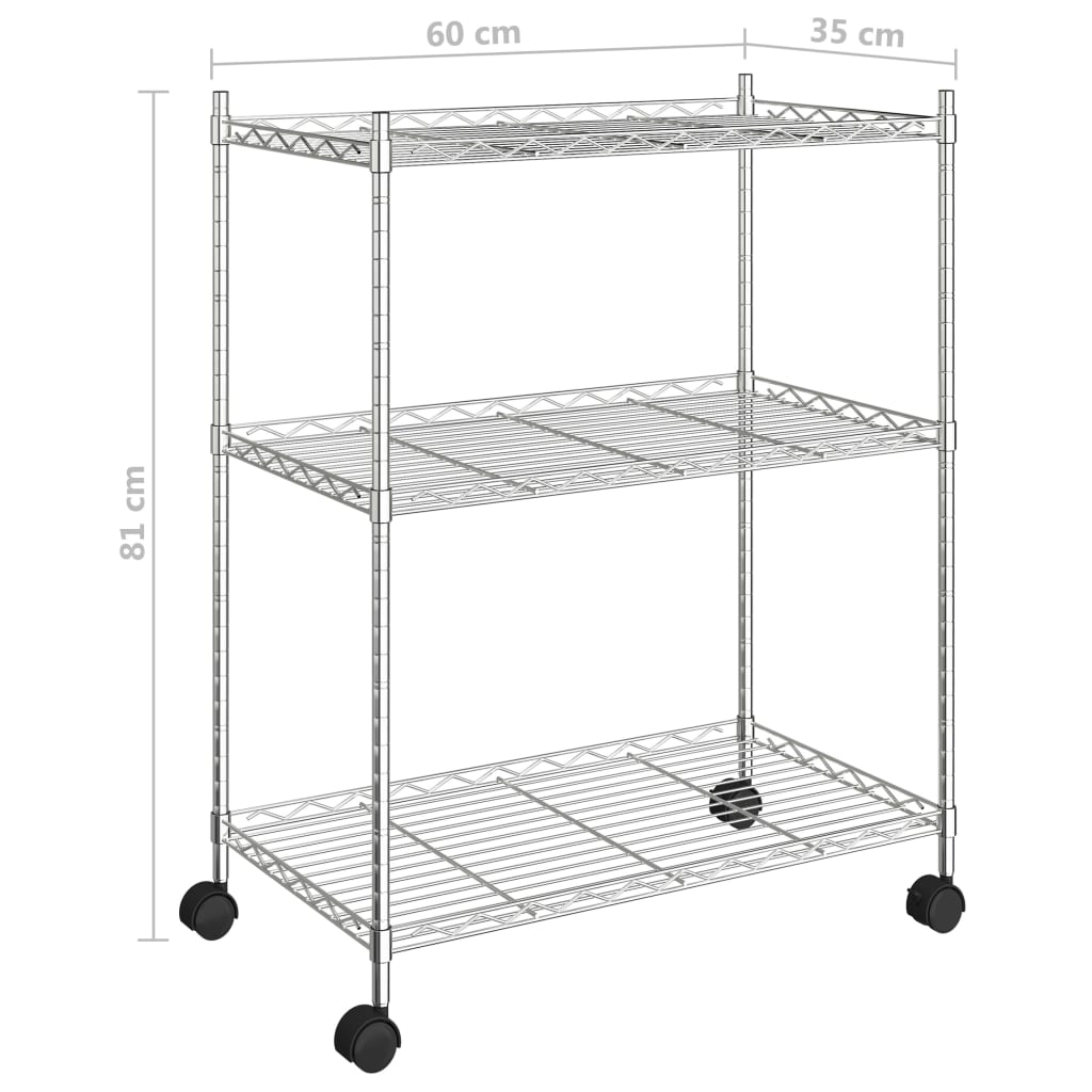 3-Kerroksinen Säilytysvaunu 60X35X81 Cm Kromi 150 Kg
