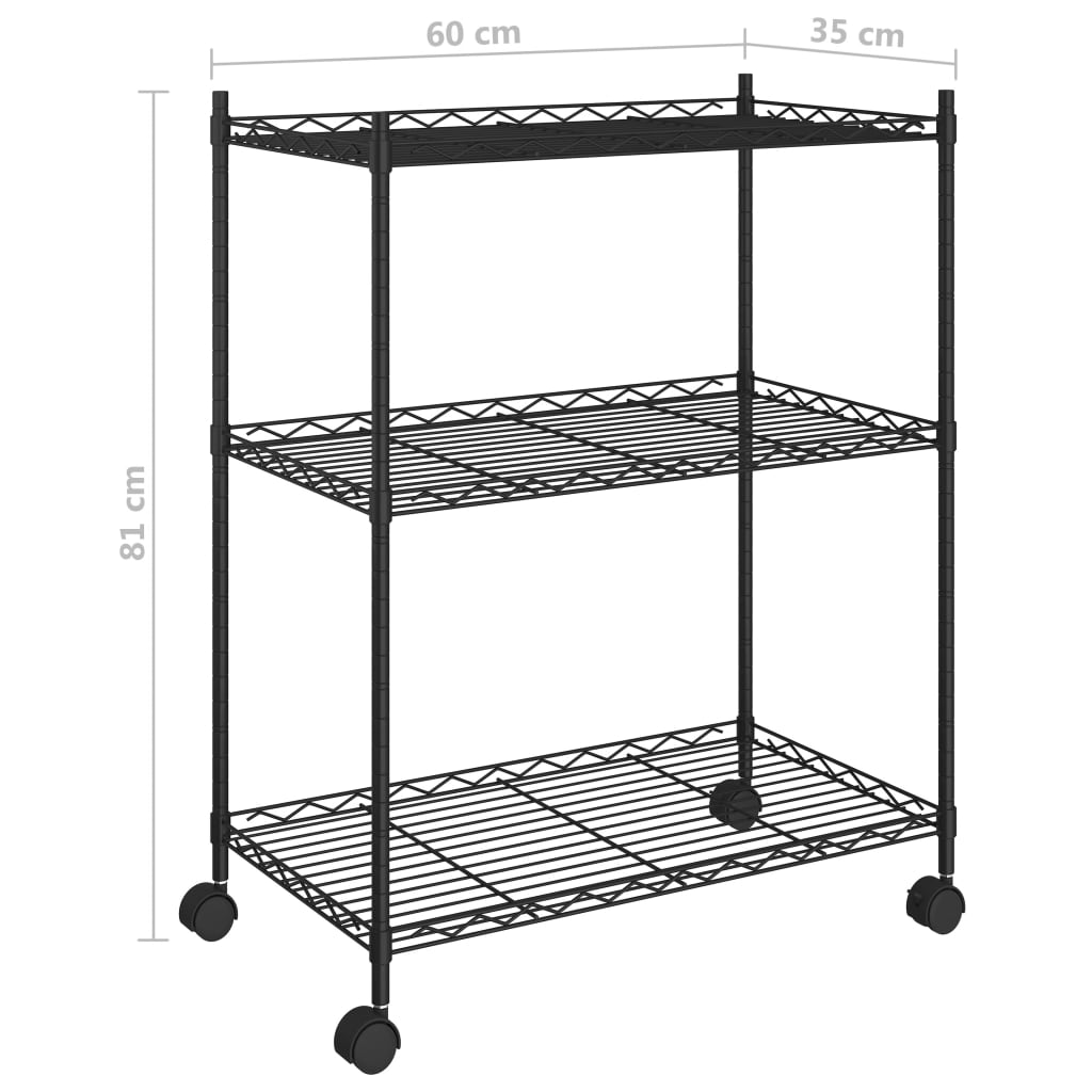 3-Kerroksinen Varastohylly Pyörillä 60X35X81 Cm Musta 150 Kg