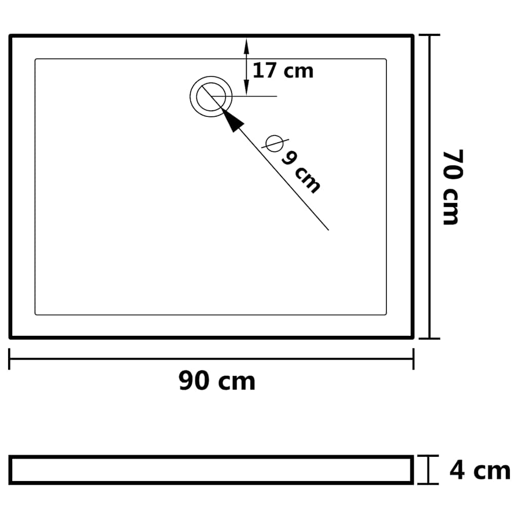 Suihkualusta Suorakaide Musta Abs 70X90 Cm