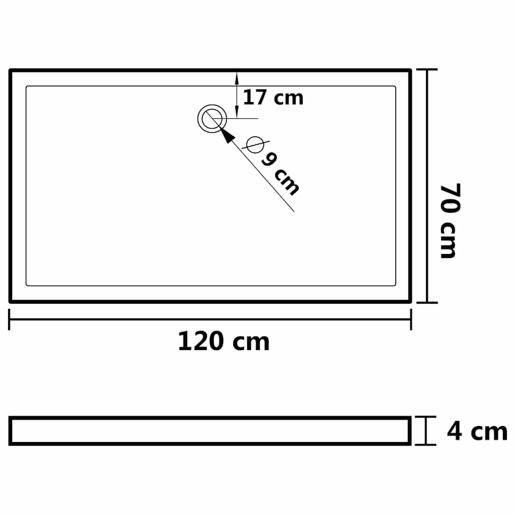 Suihkualusta Suorakaide Abs Musta 70X120 Cm