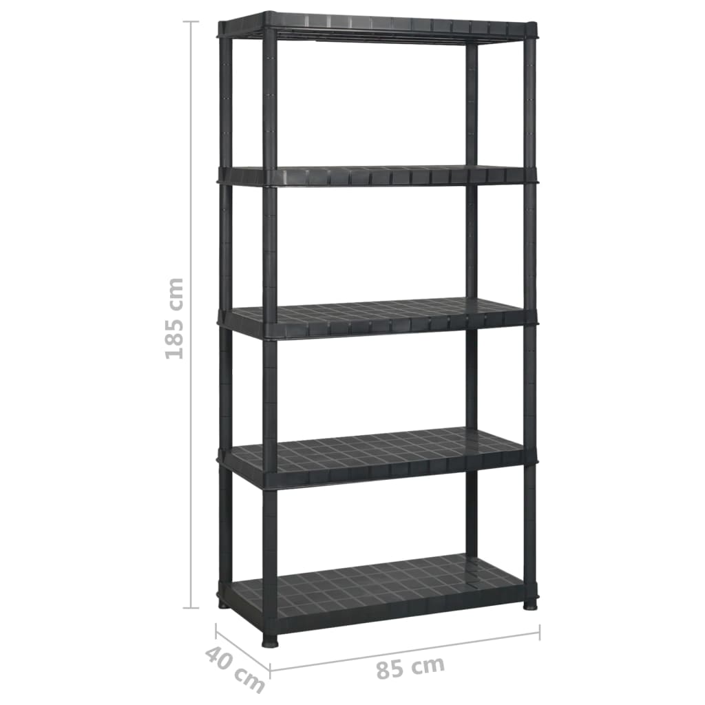 Varastohylly 5-Tasoinen Musta 170X40X185 Cm Muovi