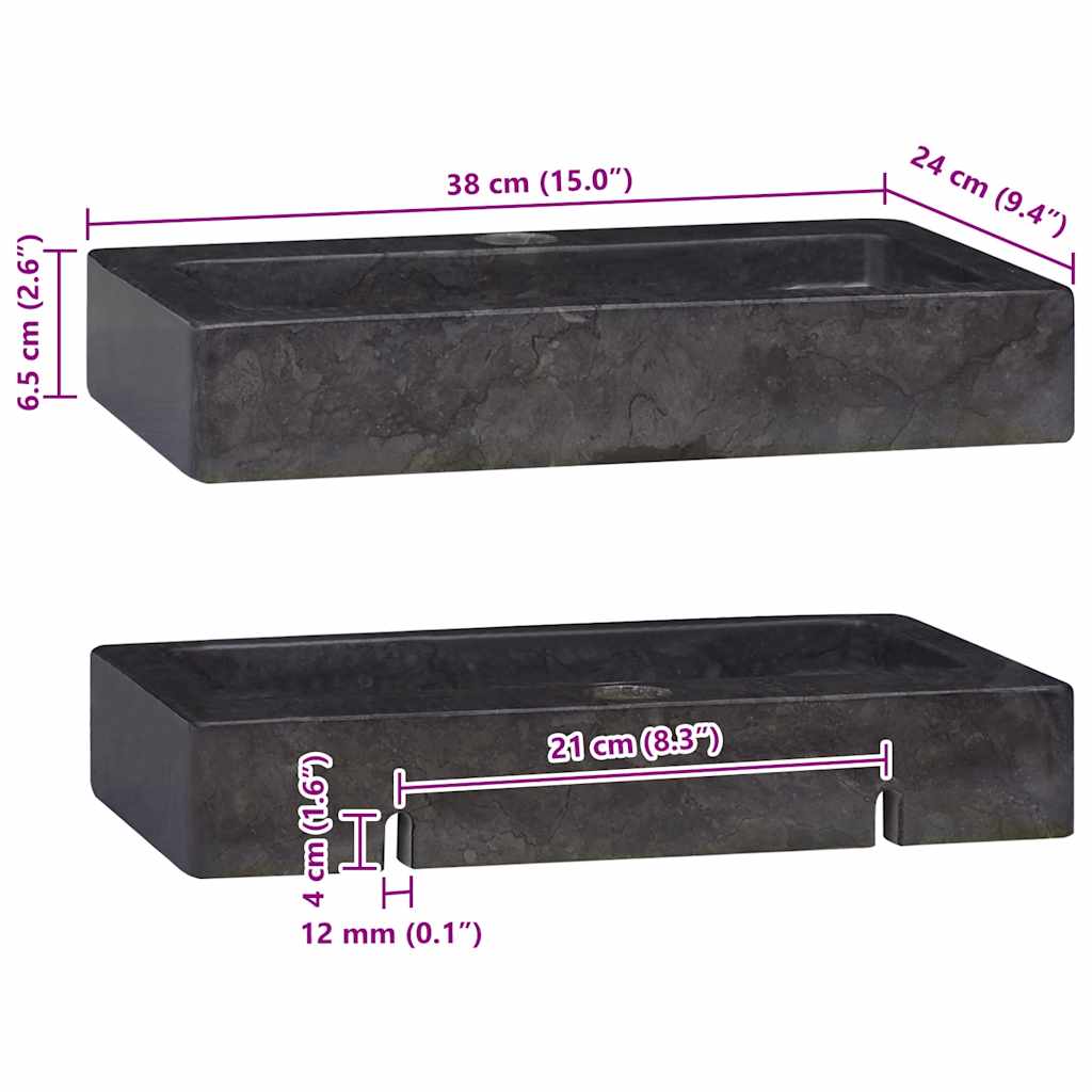 Seinäkiinnitettävä Pesuallas Musta 38X24X6,5 Cm Marmori
