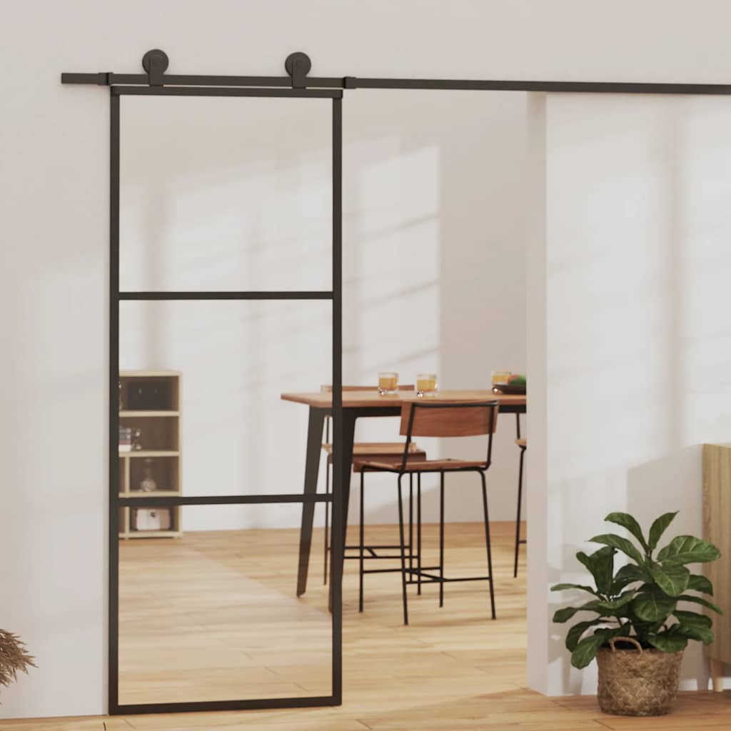Liukuovi 3-Paneelinen Esg-Lasi Ja Alumiini 76X205 Cm Musta