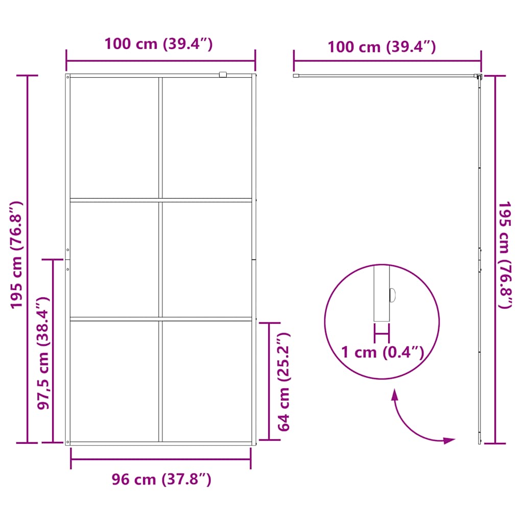 Walk-In Suihkun Seinäke Kirkas Esg-Lasi 100X195 Cm Musta