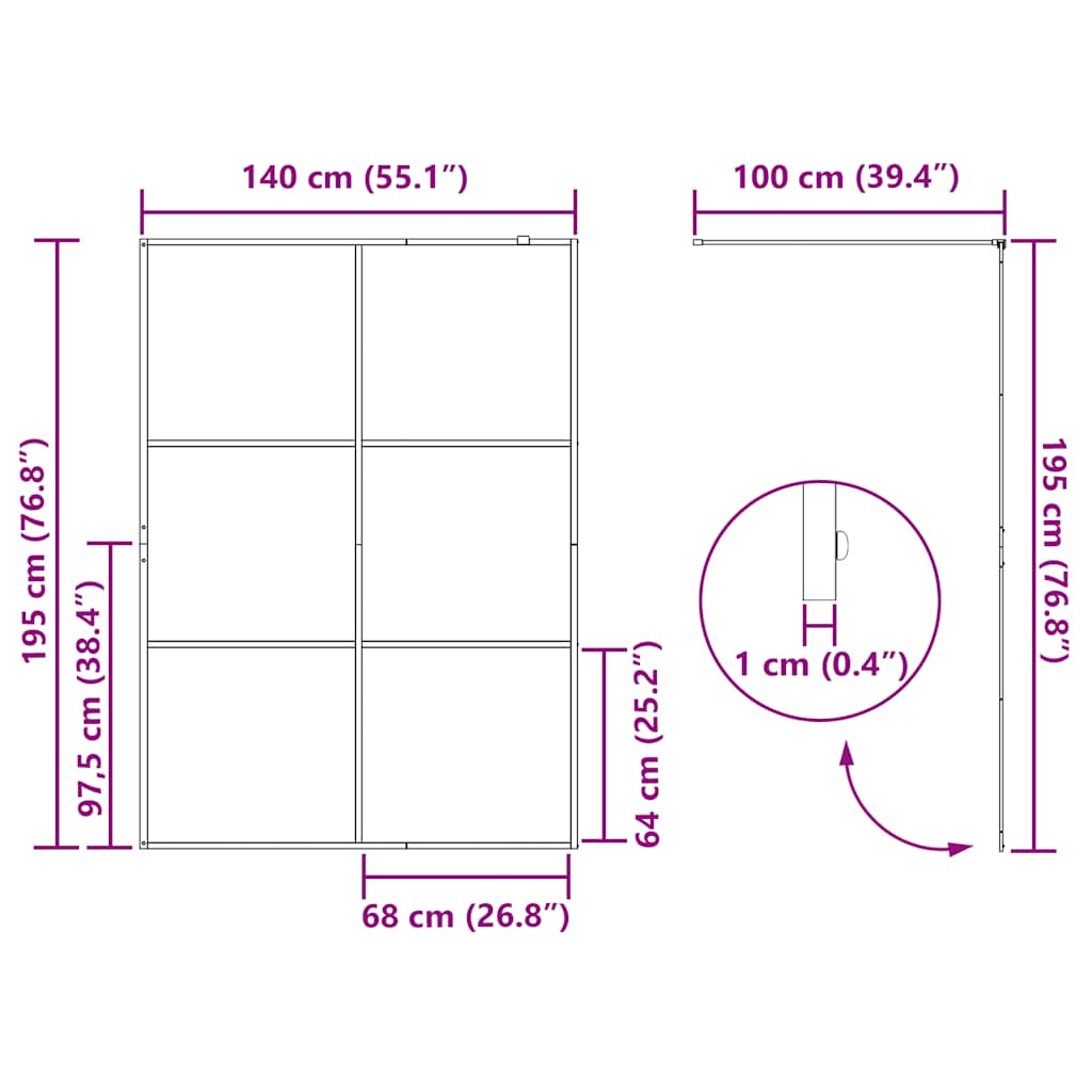 Walk-In Suihkun Seinäke Kirkas Esg-Lasi 140X195 Cm Musta