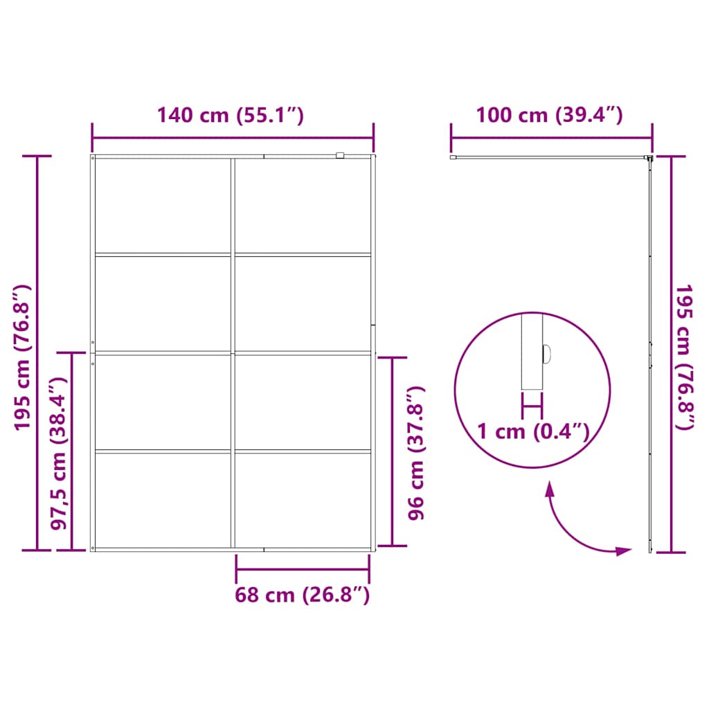 Walk-In Suihkun Seinäke Kirkas Esg-Lasi 140X195 Cm Musta