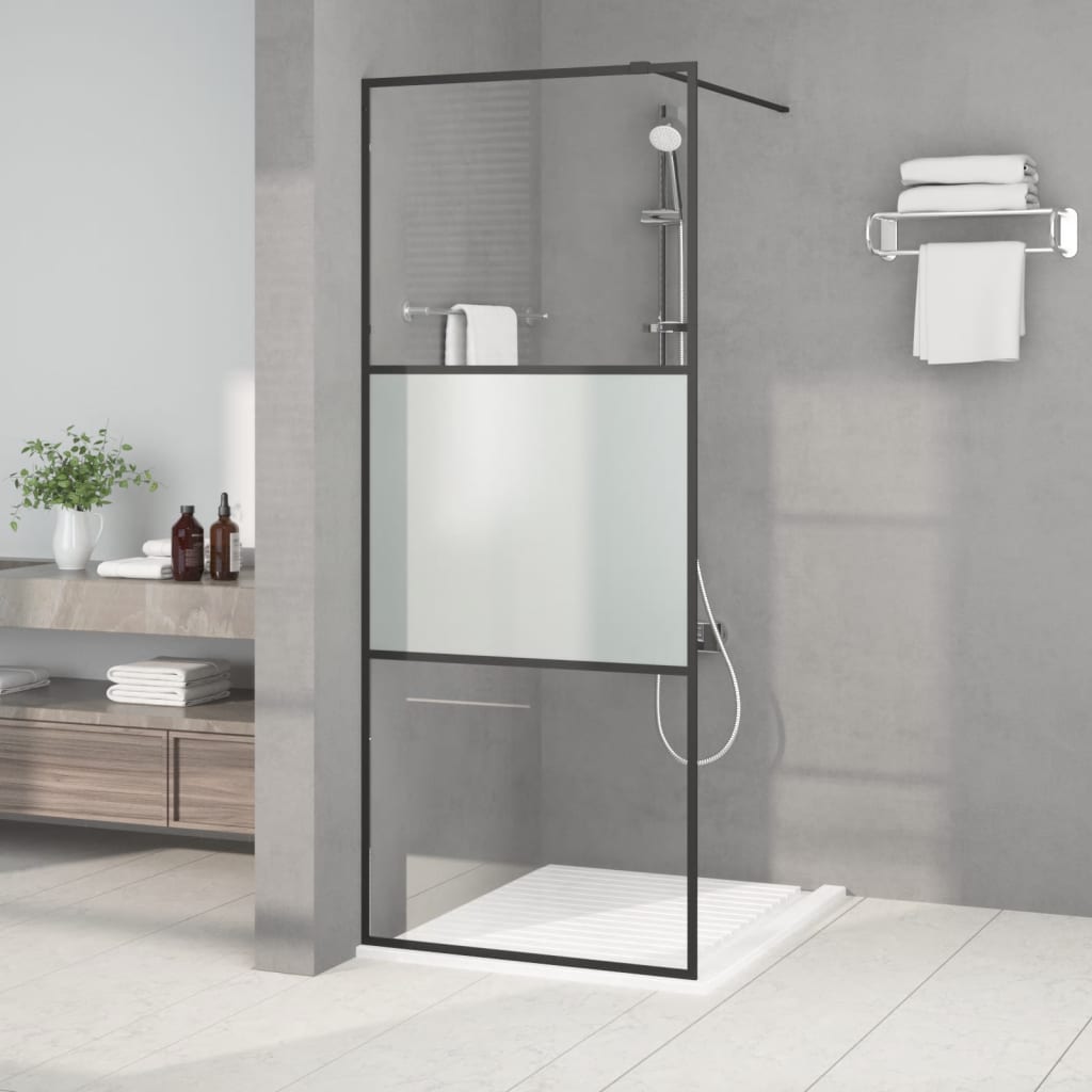 Walk-In Suihkuseinäke Musta 80X195 Cm Puolihuurrettu Esg-Lasi