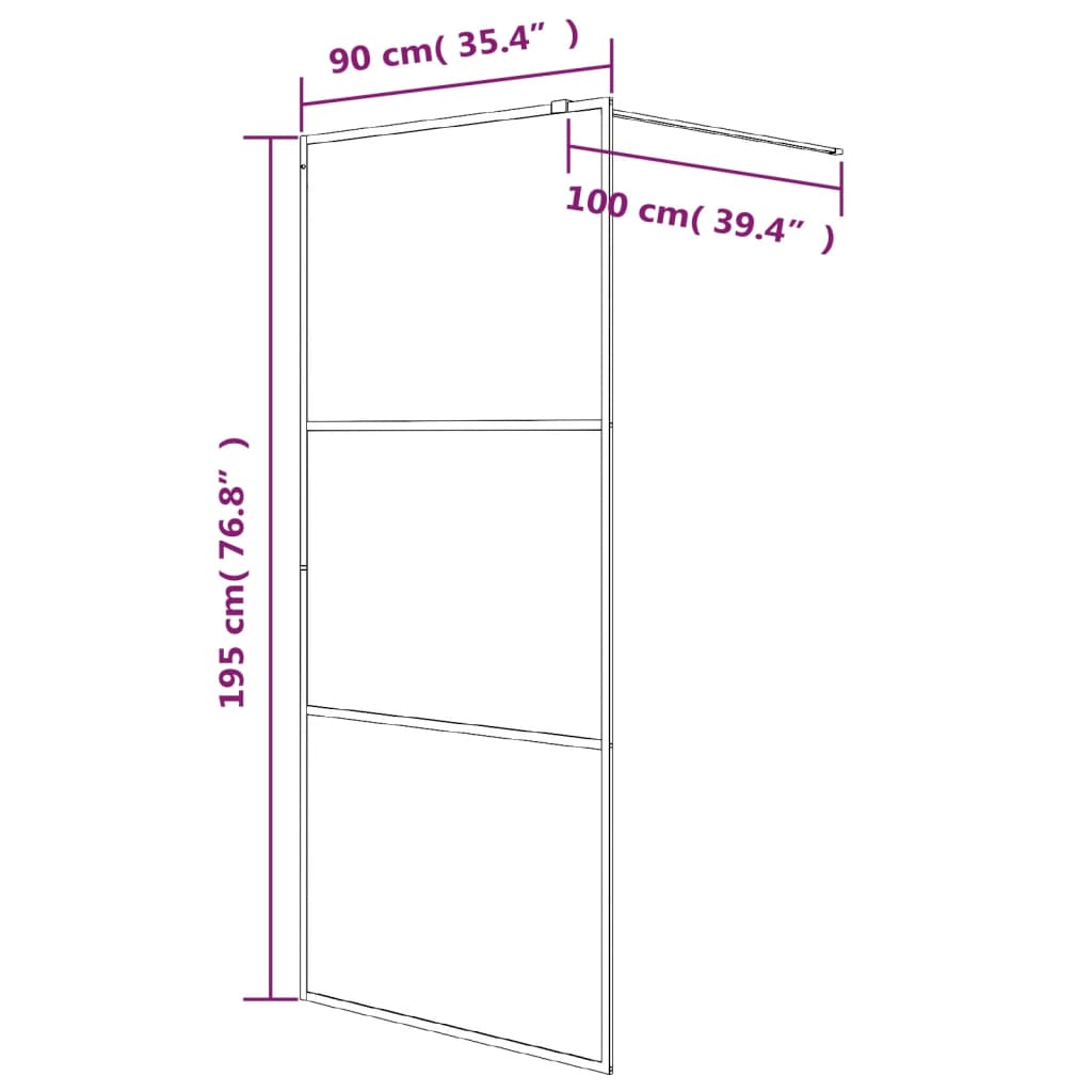 Walk-In Suihkuseinäke Musta 90X195 Cm Puolihuurrettu Esg-Lasi