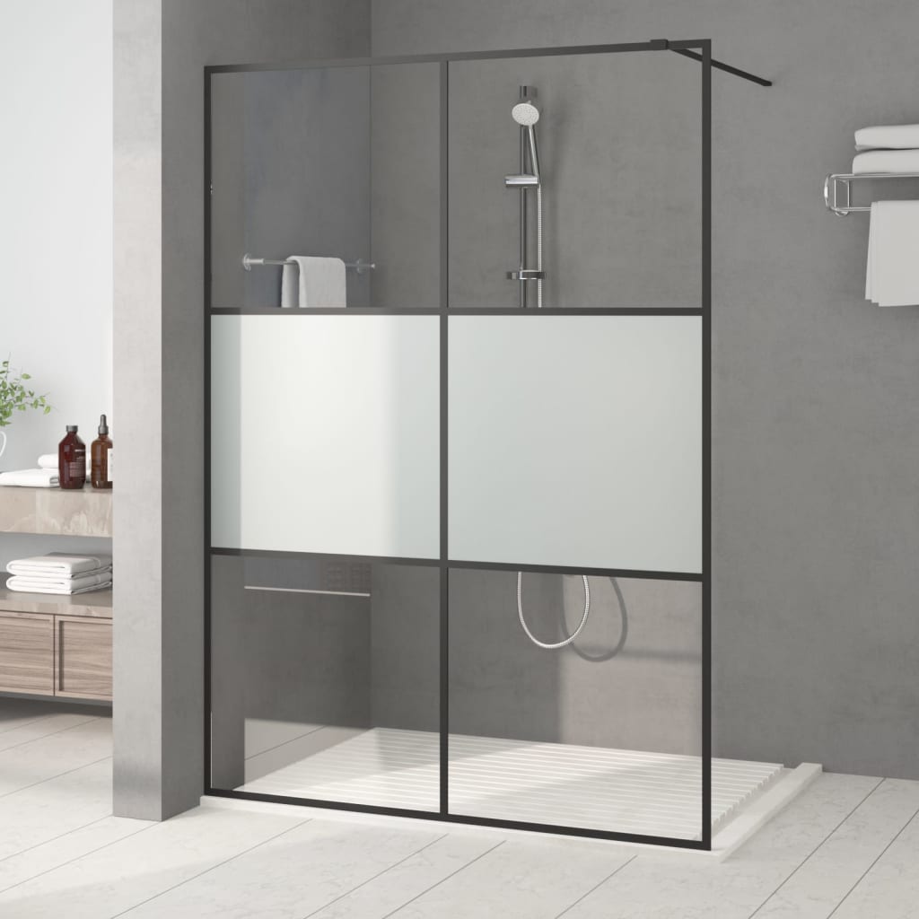 Walk-In Suihkuseinäke Musta 140X195 Cm Puolihuurrettu Esg-Lasi