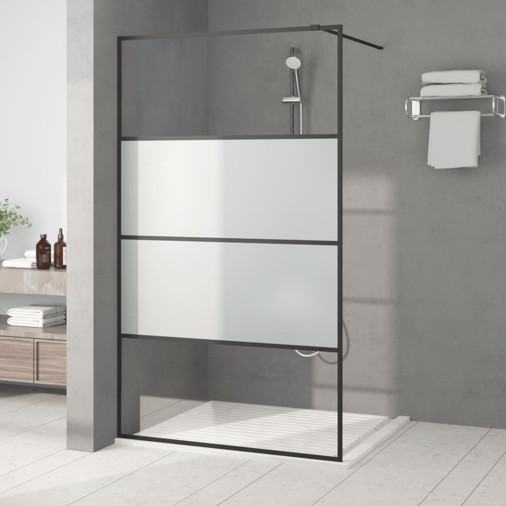 Walk-In Suihkuseinäke Musta 115X195 Cm Puolihuurrettu Esg-Lasi