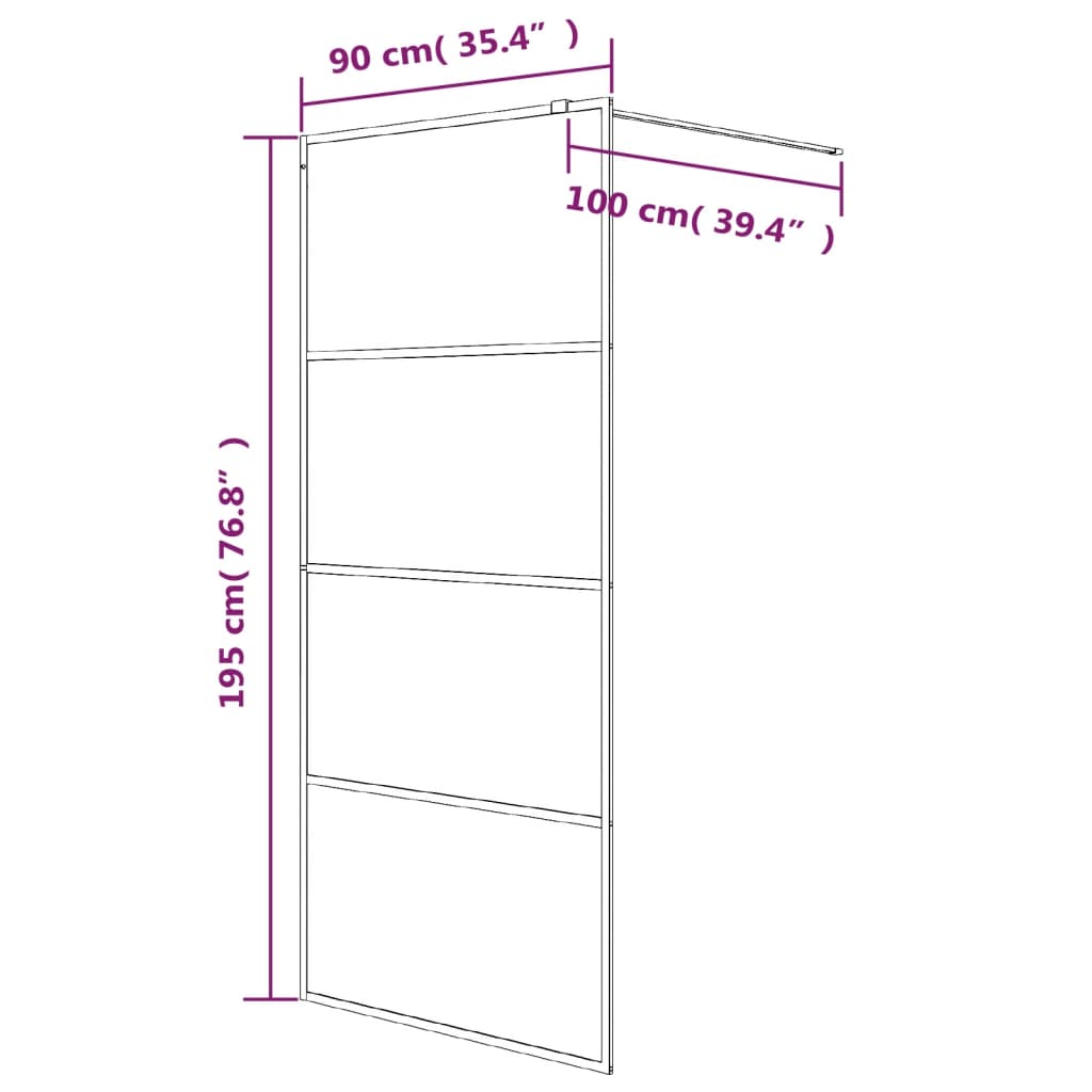 Walk-In Suihkuseinäke Musta 90X195 Cm Huurrettu Esg-Lasi