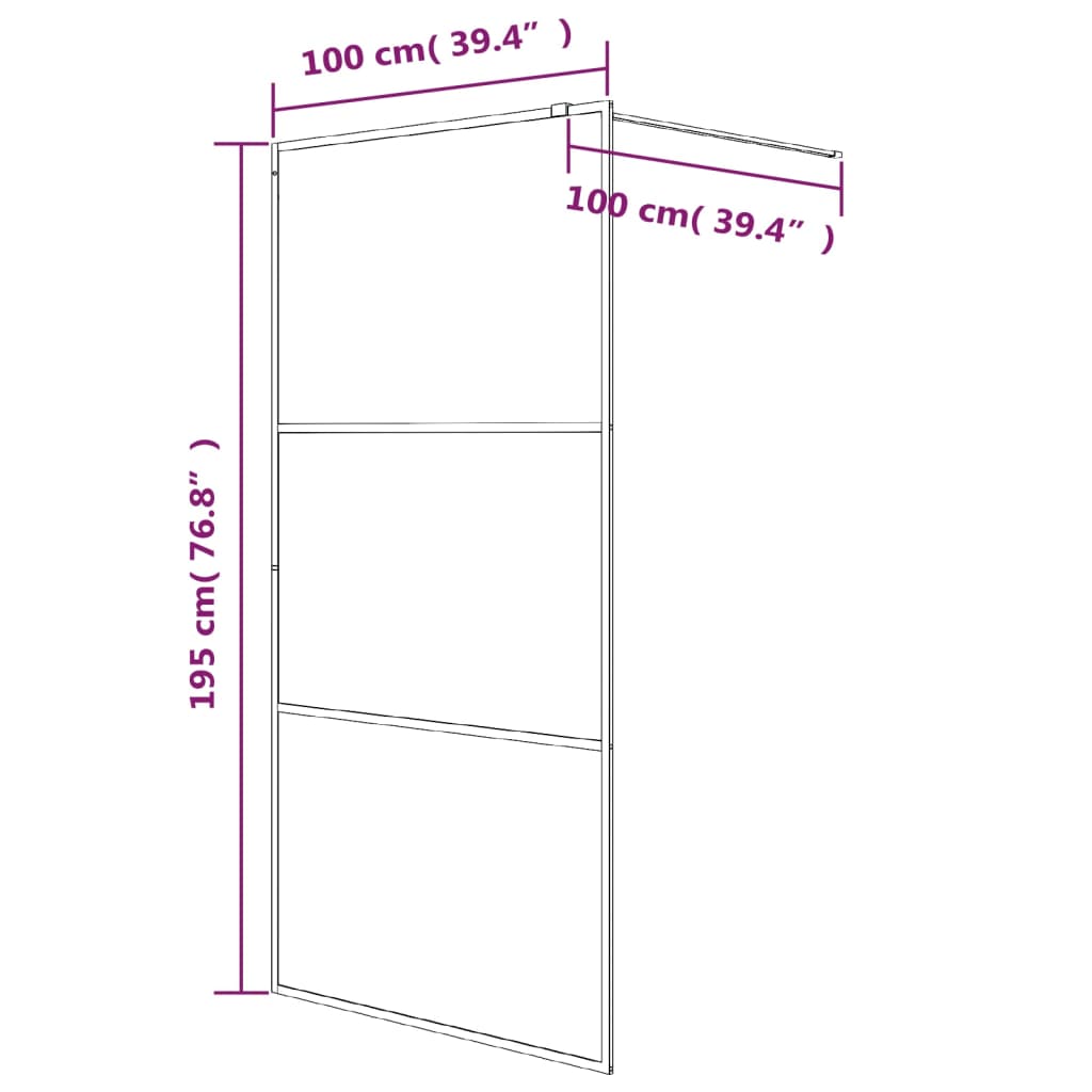 Walk-In Suihkuseinäke Musta 100X195 Cm Kirkas Esg-Lasi
