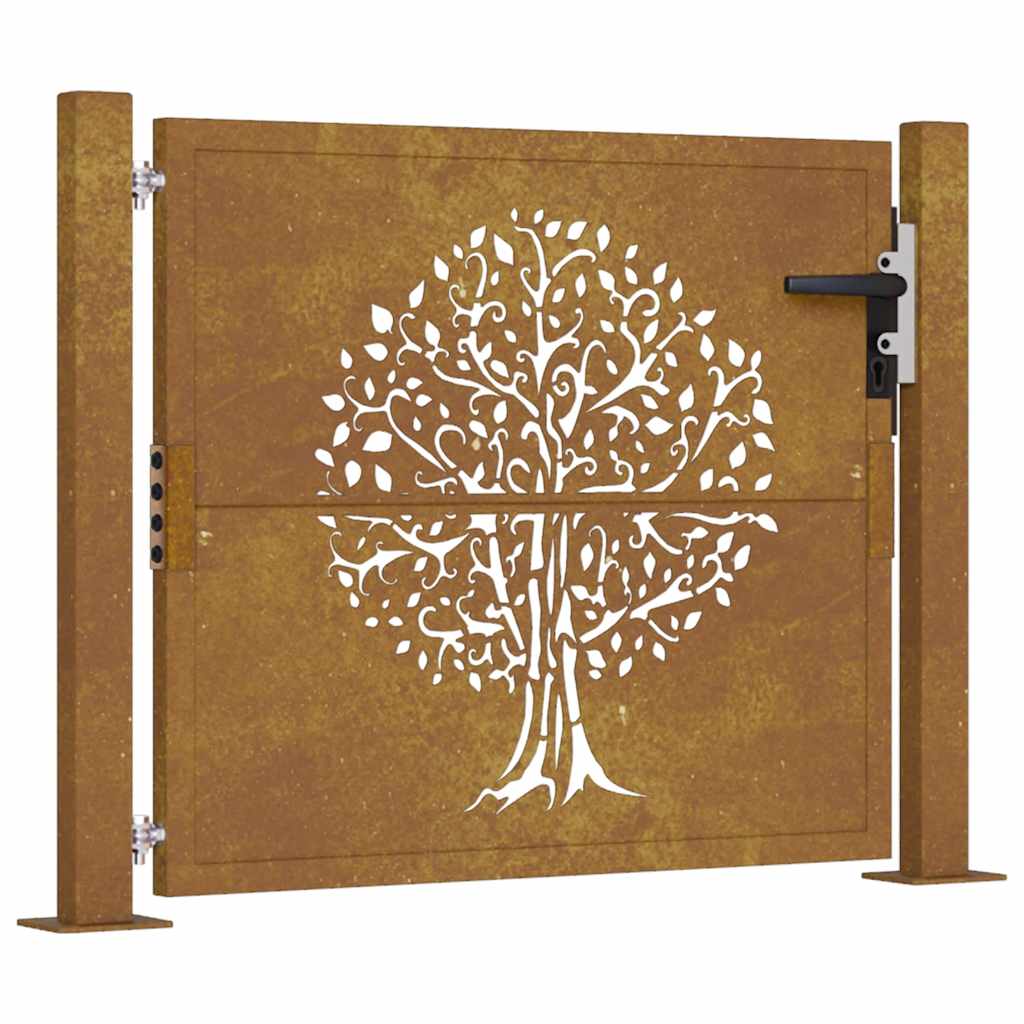 Puutarhaportti 100X75 Cm Corten-Teräs, Puukuvio