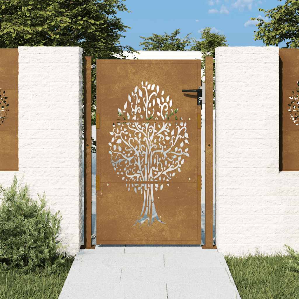Puutarhaportti 100X125 Cm Corten-Teräs, Puukuvio