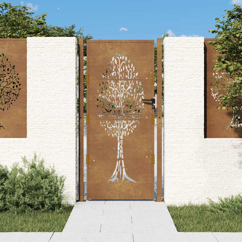 Puutarhaportti 100X175 Cm Corten-Teräs, Puukuvio