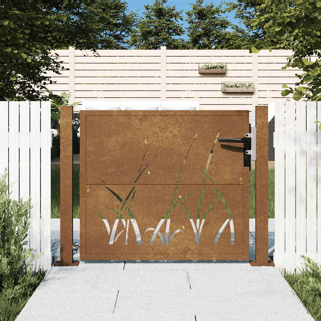 Puutarhaportti 100X75 Cm Corten-Teräs Ruohokuvio