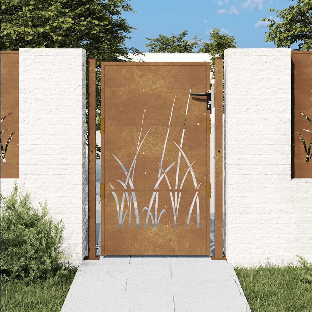 Puutarhaportti 100X150 Cm Corten-Teräs Ruohokuvio