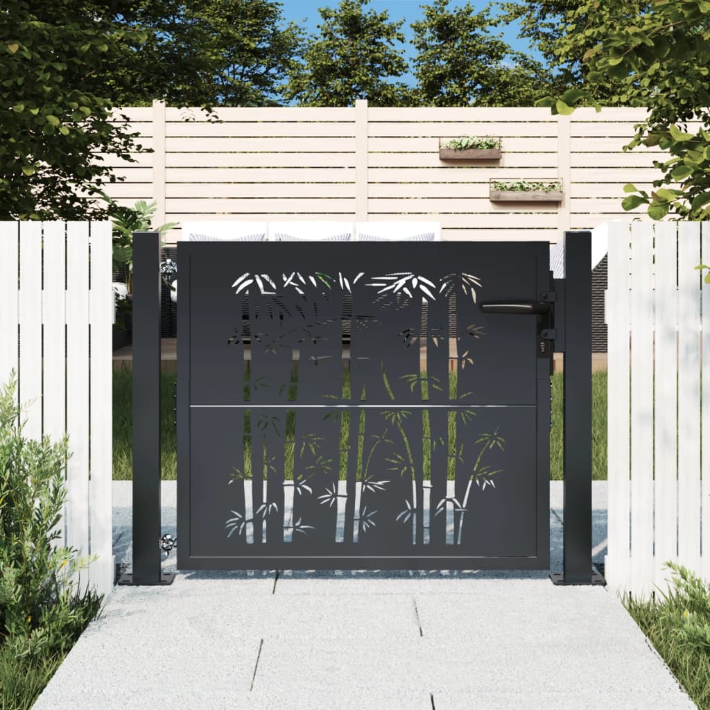 Puutarhan Portti Antrasiitti 100X100 Cm Teräs Bambukuvio