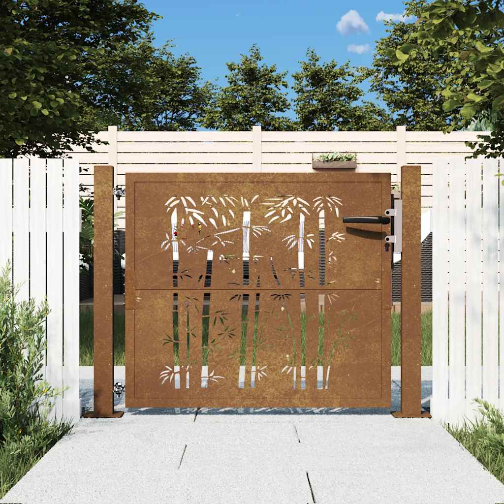 Puutarhaportti 100X75 Cm Corten-Teräs Bambukuvio