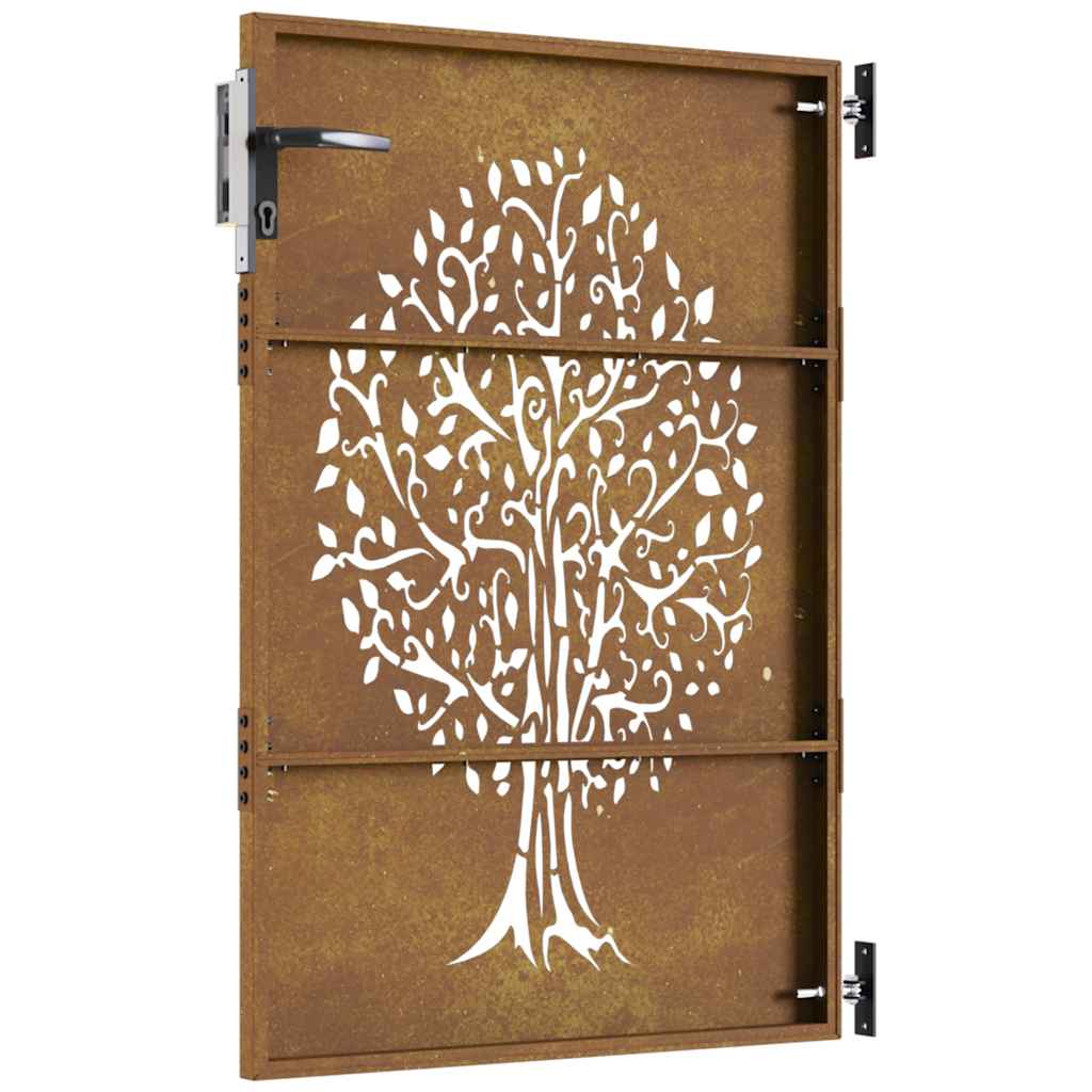 Puutarhaportti 85X125 Cm Corten-Teräs, Puukuvio