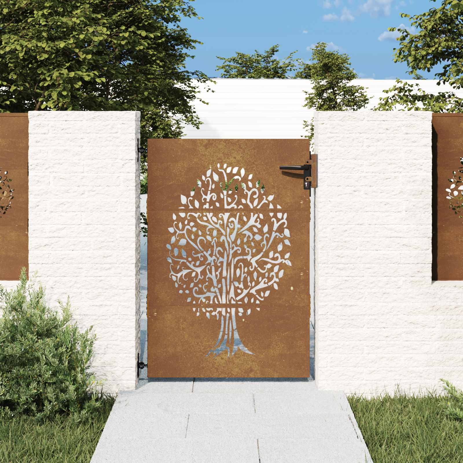 Puutarhaportti 85X150 Cm Corten-Teräs, Puukuvio