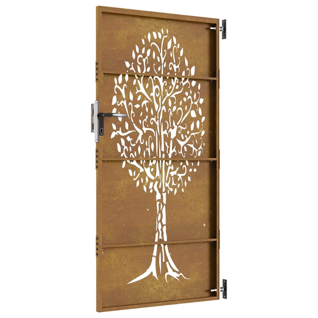 Puutarhaportti 85X175 Cm Corten-Teräs, Puukuvio