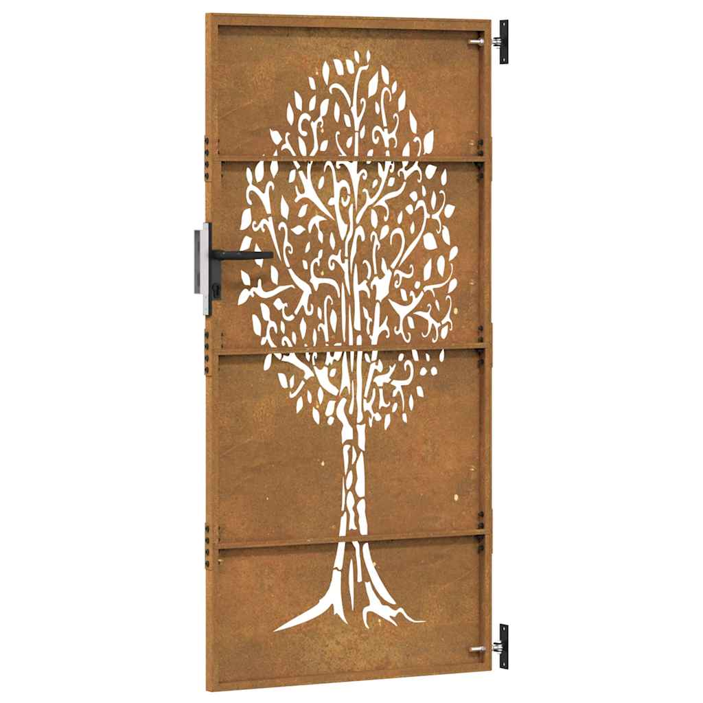 Puutarhaportti 85X200 Cm Corten-Teräs, Puukuvio