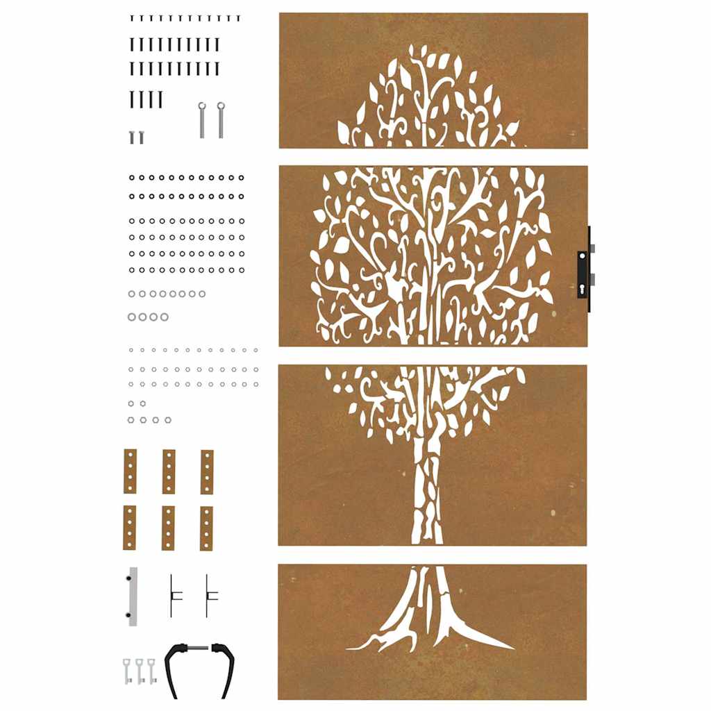 Puutarhaportti 85X200 Cm Corten-Teräs, Puukuvio