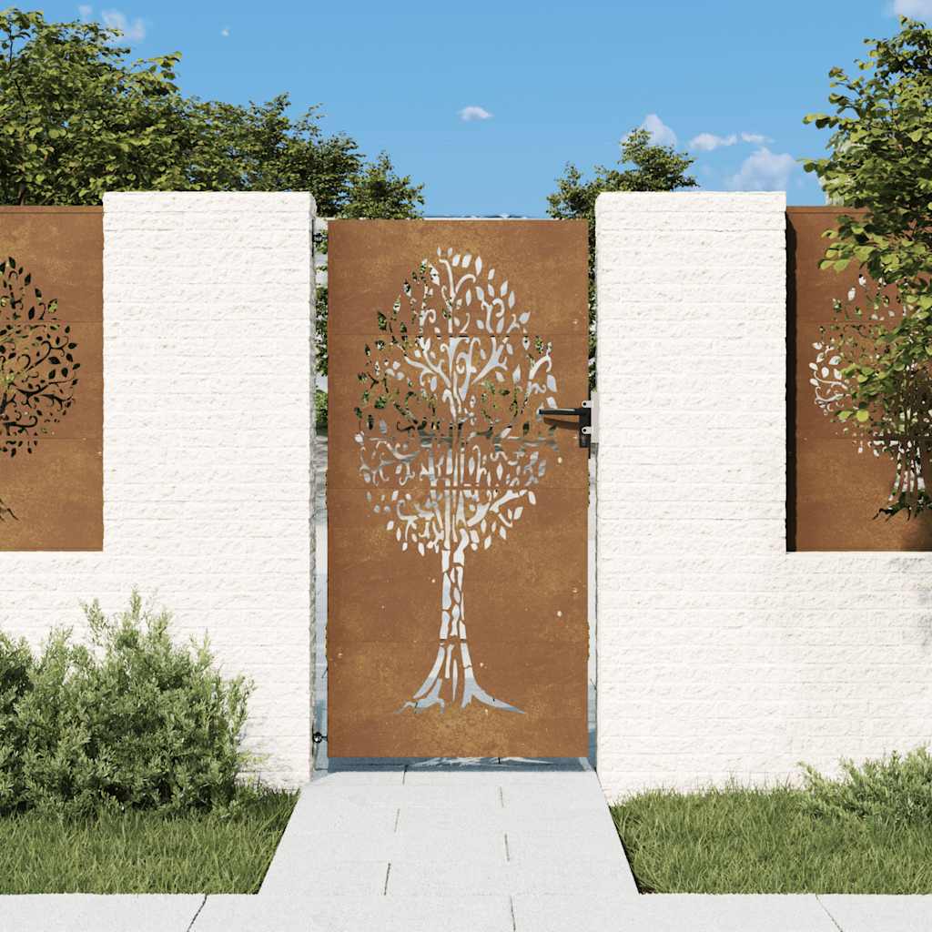Puutarhaportti 85X200 Cm Corten-Teräs, Puukuvio