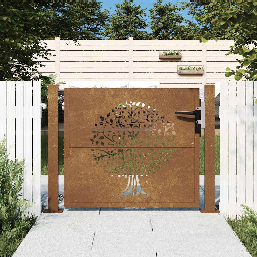 Puutarhaportti 100X100 Cm Corten-Teräs, Puukuvio