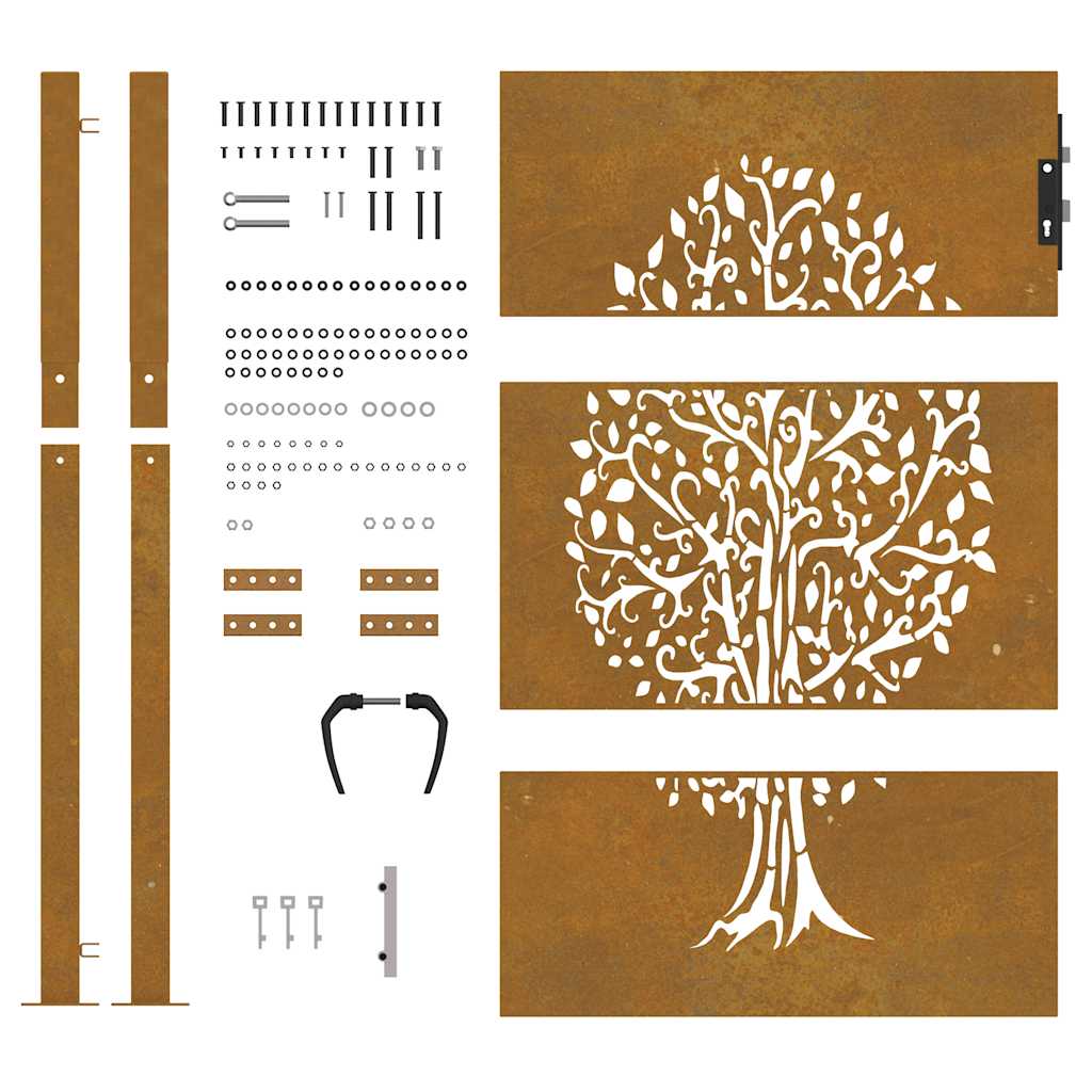 Puutarhaportti 100X150 Cm Corten-Teräs, Puukuvio